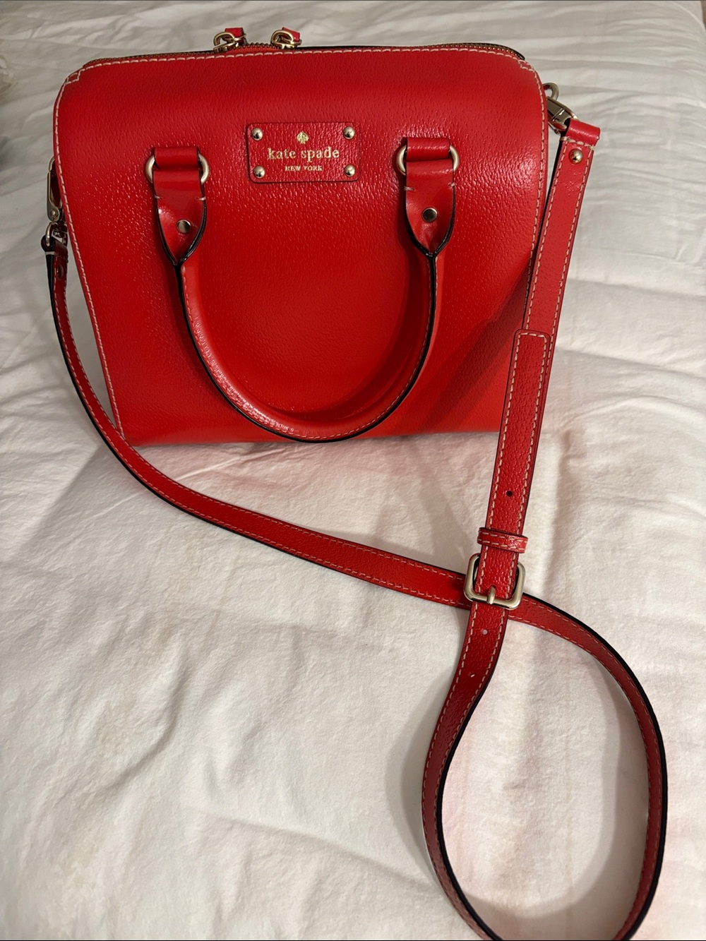 kate spade orange Pebbled Leather Dome Satchel with Adjustable Strap